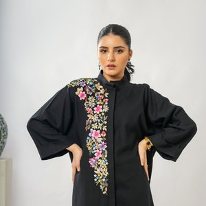 Black Co-ord set for Ladies, Women's Embroidered Co-ord Set, Ladies top bottom set, Semi-formal co-ord set, Minimilist Design co-ord set