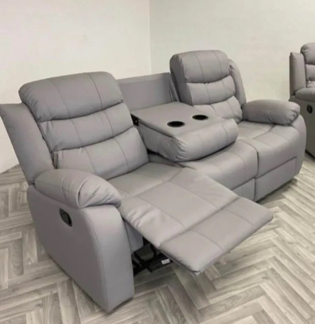 Roma Light Grey Recliner Sofa 3 Seater Couch With Cup Holders Etsy Canada