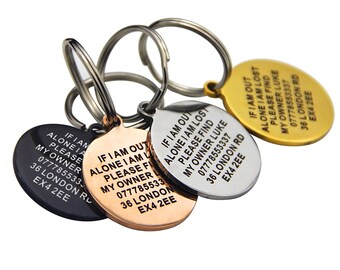 Premium Engraved Personalised Dog Tag, Cat Tag, Pet Tag Puppy Name ID Bone Round Tag Collar Ship from the nearby warehouse in UK or US.