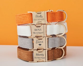 Mehrfarbige Cord Personalisieren Hundehalsband Leinen-Set mit Schleife, Grau + Kaffee + Orange, gravierte Haustier Name Metallschnalle, Hochzeit Welpen Geschenk