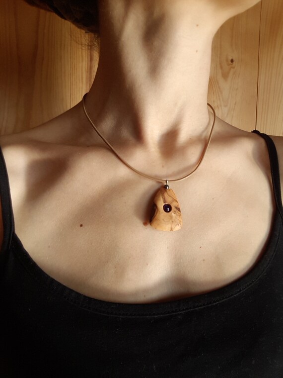 Collier En Bois D'olivier Et Résine époxy – Pendentif Goutte Bleu-vert, 50-70 Cm, Neuf Avec étiquettes
