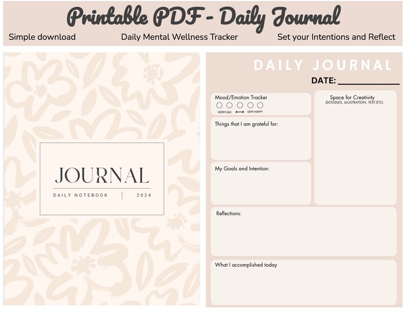 Floral Printable Daily Journal - Etsy
