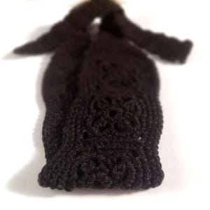 Black Boho Crochet Headband, Handmade Adjustable Hairband, in 100 Percent Cotton