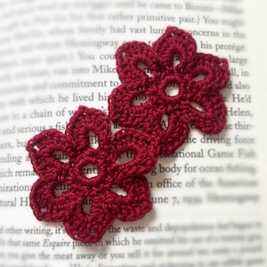 Crochet Flower Applique, Burgundy Cotton Embellishments (4-Pack)