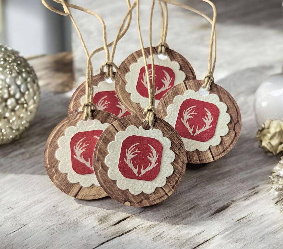 Stag Tag Pattern Example Red Stag Antler Gift Tags, Kraft Rustic Christmas Decor (set of 10) - Etsy