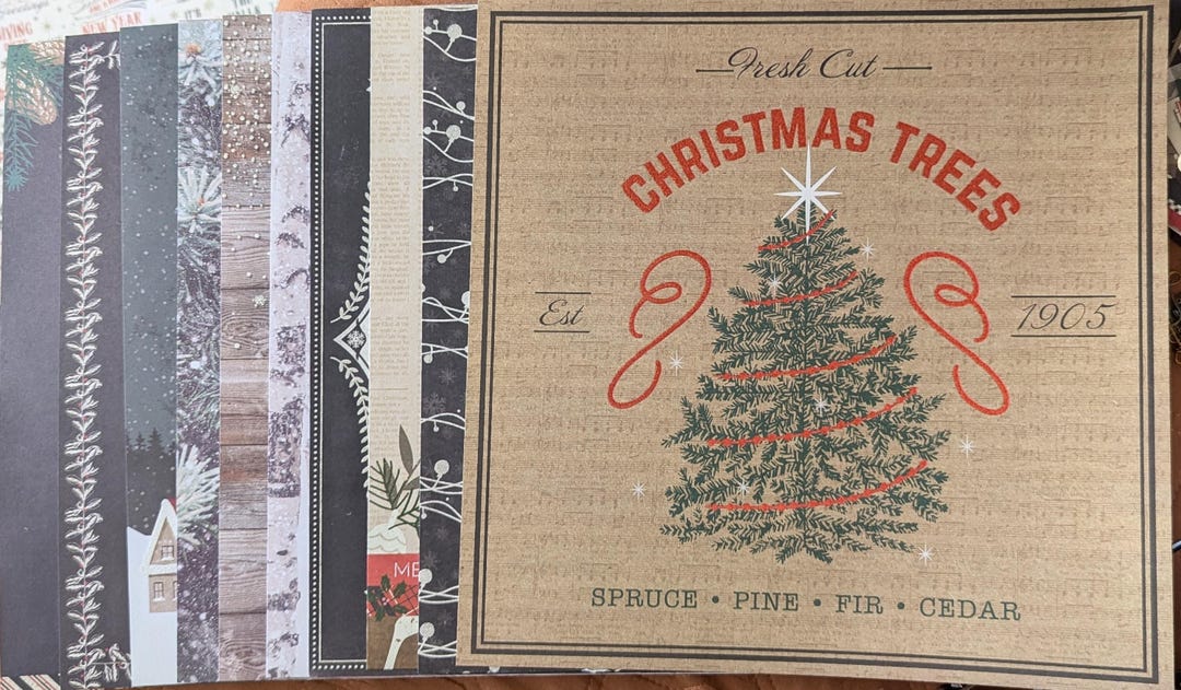 Rustic Christmas Cardstock, Scrapbook Pages, 12x12, Red Glitter Accents ...