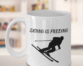 Skiing is freeing, ski coffee tea mug, gift for skier, skiing, mental health