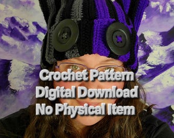 Patrón de gorro de ganchillo con orejas de gato a rayas de dos colores, gorro de gatito de Alt Goth Academy