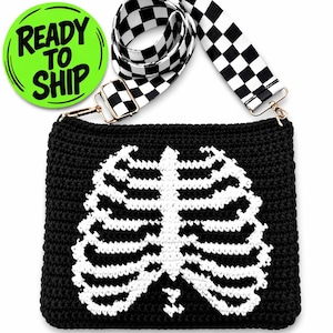 Ribcage Bag Crochet – Gothic Skeleton Bag – Ready to Ship – Handmade Crochet Purse
