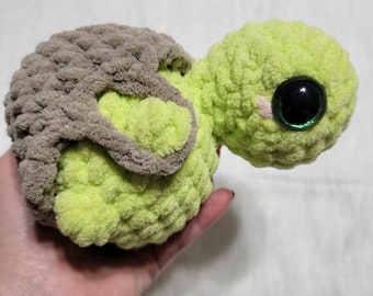 Crochet Plushie Cheeky Turtle with Removable Shell - Handmade Amigurumi Decor - Customizable Colors Available
