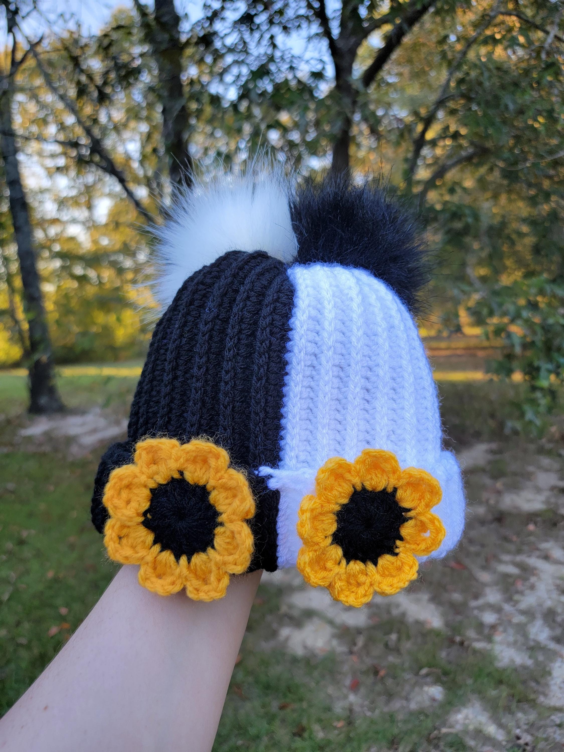 Crochet Pattern – Split Color Sunflower Beanie, Horror Inspired