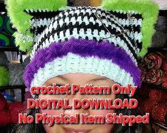 Crochet Pattern Ghost with the Meowst – Alt Cat Ear Beanie– PDF Download No Physical Item