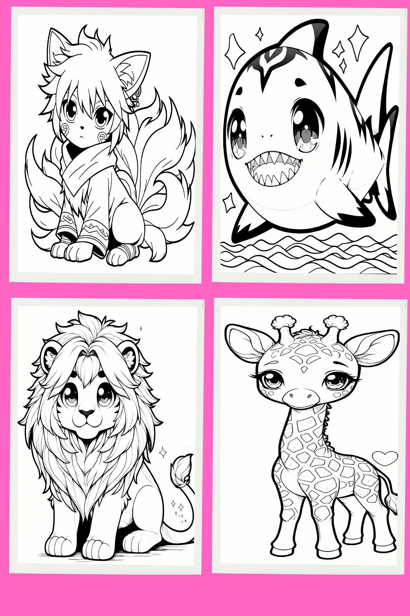Kawaii Anime Animals Chibi Printable Coloring Book for Children &amp; Anime ...