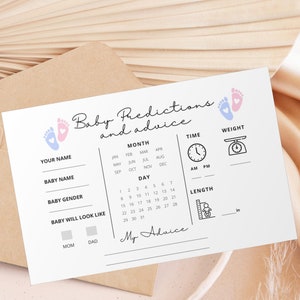 Scheda stampabile per baby shower / Scheda di previsione del neonato / Schede di previsione e consigli per il bambino / Attività per baby shower / Gioco per baby shower / PDF