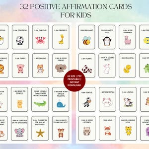 32 cartes de vœux pour enfants | Cartes de vœux pour enfants | Expressions positives pour les enfants | Jeu d'affirmations positives | Cartes d'affirmation