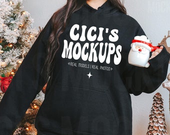 Gildan 18500 Black Hoodie Mockup, Christmas 18500 Mockup, Gildan Black Mockup, Christmas Gildan Mockup, Sweatshirt Mockup, Real Model Mocks