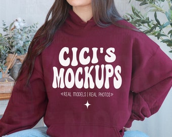 Gildan 18500 Maroon Hoodie Mockup, Gildan Maroon Mockup, Real Model Mockup, Hooded Sweatshirt Mockup, G185 Maroon Mockup, G185 Hoodie Mockup