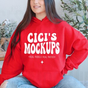 Gildan 18500 Red Hoodie Mockup, Gildan Red Mockup, Real Model Mock Ups, Hooded Sweatshirt Mockup, G185 Red Mockup, G185 Hoodie Mockups