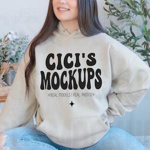 Gildan 18500 Sand Hoodie Mockup, Gildan Sand Mockup, Real Model Mock Ups, Hooded Sweatshirt Mockup, G185 Sand Mockup, G185 Hoodie Mockups