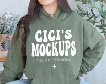 Gildan 18500 Military Green Hoodie Mockup, Gildan Military Green Mockup, Real Model Mock, Hooded Sweatshirt Mockup, Hoodie Mockup, G185 Mock