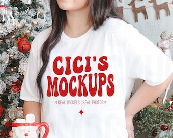 Christmas Bella Canvas 3001 White Shirt Mockup, Christmas T-Shirt Mockup, BC3001 Mockups, Bella Canvas Mockups, Christmas Mock Ups