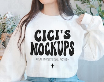 White Gildan 18000 Sweatshirt Mockup, Gildan Crewneck Mockup, White Sweatshirt Mockup, G180 Sweatshirt Mockup, Gildan Mockup, G18000 Mockup