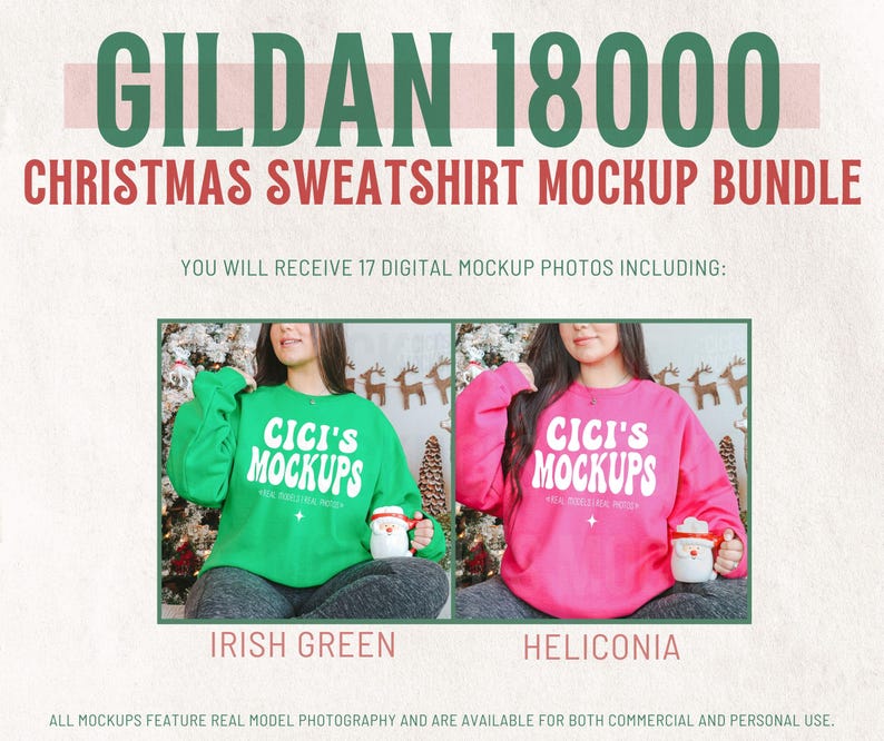 Gildan 18000 Christmas Mockup Bundle, Holiday and Christmas Sweater Mockups, Real Model Mockups, Gildan Sweatshirt Mockup, G180 Mockups image 7