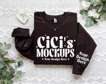 Gildan 18000 Dark Chocolate Sweatshirt Mockup, Gildan Sleeve Mockup, Flat Lay Mockup, Folded Sweatshirt Mockup, Brown Crewneck Mockup, G180