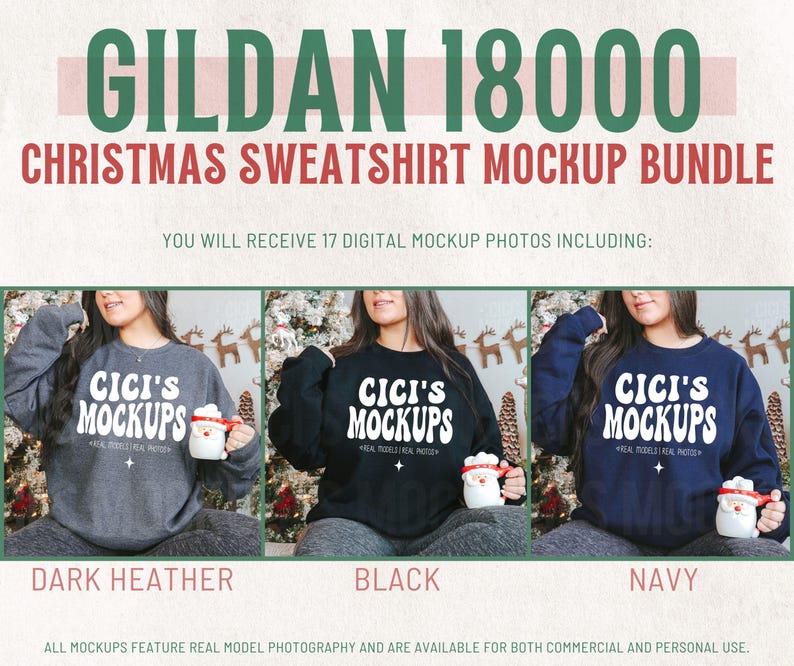 Gildan 18000 Christmas Mockup Bundle, Holiday and Christmas Sweater Mockups, Real Model Mockups, Gildan Sweatshirt Mockup, G180 Mockups image 5