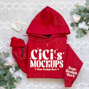 Gildan 18500 Red Hoodie Mockup, Gildan Sleeve Mockup, Flat Lay Mockup, Folded Hoodie Mockup, Red Hoodie Sleeve Mockup, G185 Red Mockup