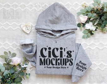 Gildan 18500 Sport Grey Hoodie Mockup, Gildan Sleeve Mockup, Flat Lay Mockup, Folded Hoodie Mockup, Sport Grey Hoodie Sleeve Mockup, G185