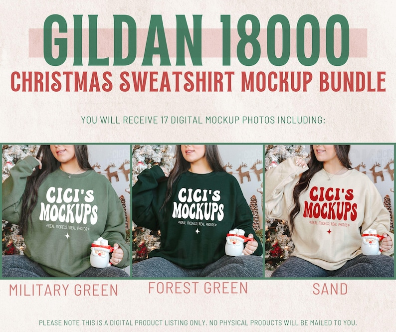 Gildan 18000 Christmas Mockup Bundle, Holiday and Christmas Sweater Mockups, Real Model Mockups, Gildan Sweatshirt Mockup, G180 Mockups image 4