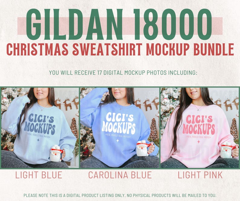 Gildan 18000 Christmas Mockup Bundle, Holiday and Christmas Sweater Mockups, Real Model Mockups, Gildan Sweatshirt Mockup, G180 Mockups image 6