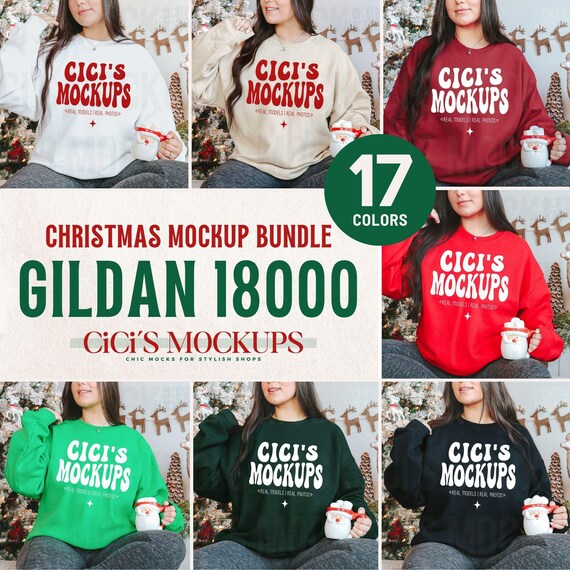 Gildan 18000 Christmas Mockup Bundle, Holiday and Christmas Sweater Mockups, Real Model Mockups, Gildan Sweatshirt Mockup, G180 Mockups