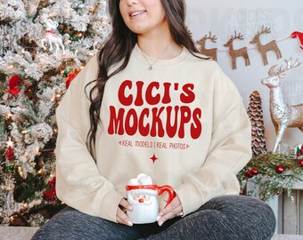 Gildan 18000 Sand Sweatshirt Mockup, Weihnachten 18000 Mockup, Gildan Sand Mockup, Weihnachten Gildan Mockup, Pullover Mockup, Real Model Mockups