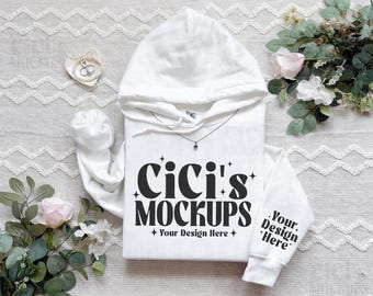 Gildan 18500 White Hoodie Mockup, Gildan Sleeve Mockup, Flat Lay Mockup, Folded Hoodie Mockup, White Hoodie Sleeve Mockup, G185 White Mockup