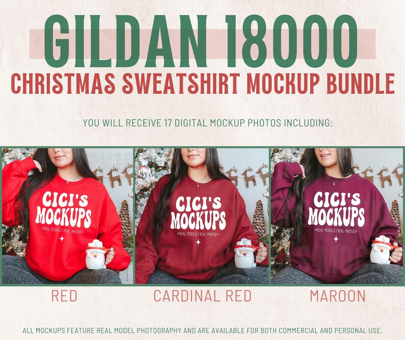 Gildan 18000 Christmas Mockup Bundle, Holiday and Christmas Sweater Mockups, Real Model Mockups, Gildan Sweatshirt Mockup, G180 Mockups image 3