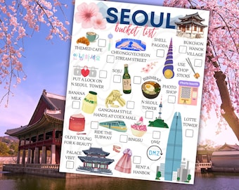Lista de deseos de Seúl: lista de verificación de viaje ilustrada para Seúl, guía de viajes imprescindibles para las vacaciones en Corea del Sur