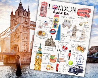 Guía de viaje ilustrada e imprimible de Londres: lista de lugares imprescindibles de Inglaterra