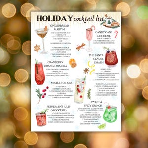 Weihnachts-Cocktailliste / Illustrierter Weihnachtsgetränkeführer / Mixology Bar Decor
