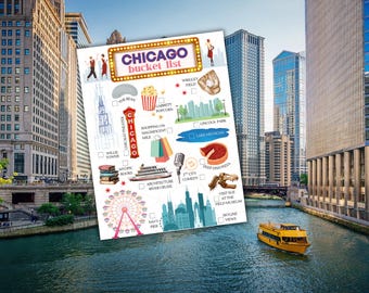 Chicago Bucket List / illustrierter Reiseführer für die windige Stadt Checkliste (PDF-Dateien)