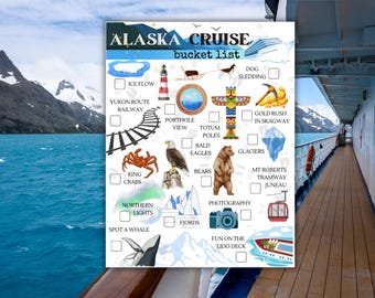 Lista de deseos para un crucero por Alaska / Guía ilustrada imprimible para vacaciones en Alaska