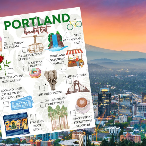 Portland Bucket List / Printable Bespoke Adventures List / PDX City Must Sees / Custom Illustration Wanderlust Planner