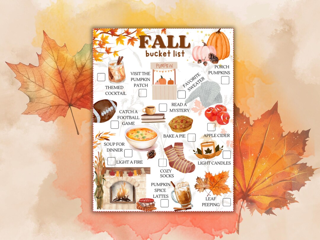 Fall Bucket Outline Fall Bucket List Printable / Illustrated Checklist for Celebrating the ...