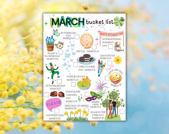 March Bucket List Printable Celebrating National Days of March