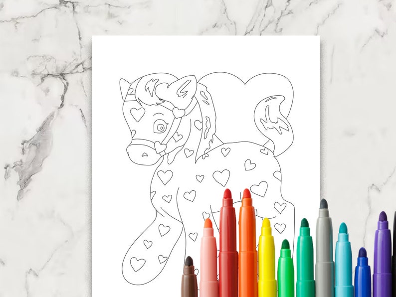 Valentine's Day Coloring Page - PRINTABLE - Valentine's Horse - Hearts ...