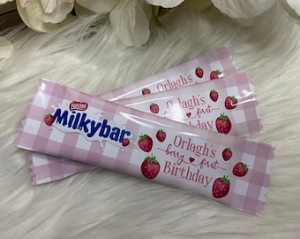 Personalised Strawberry Milkybar chocolate | Berry 1st Birthday Party | Strawberry Party Decoration  | Strawberry Birthday |