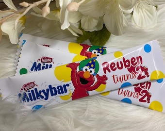 Personalised Milkybar chocolate | Sesame Street Birthday Party | Elmo  Milkybar | Personalised Chocolate Bar | Colourful l Party Favour