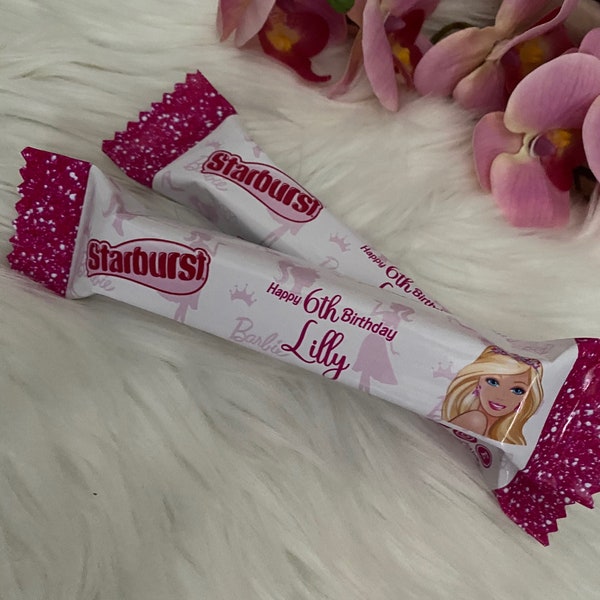 STARBURST / Barra de caramelos Starburst personalizada / Golosinas de cumpleaños Starburst / 6o cumpleaños / Chica Barbie rosa / Cumpleaños de Barbie