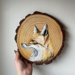 fox acrylic painting- original artwork on a wooden slab, fox painting, acrylic painting, original artwork, gift, home decor, wall decor